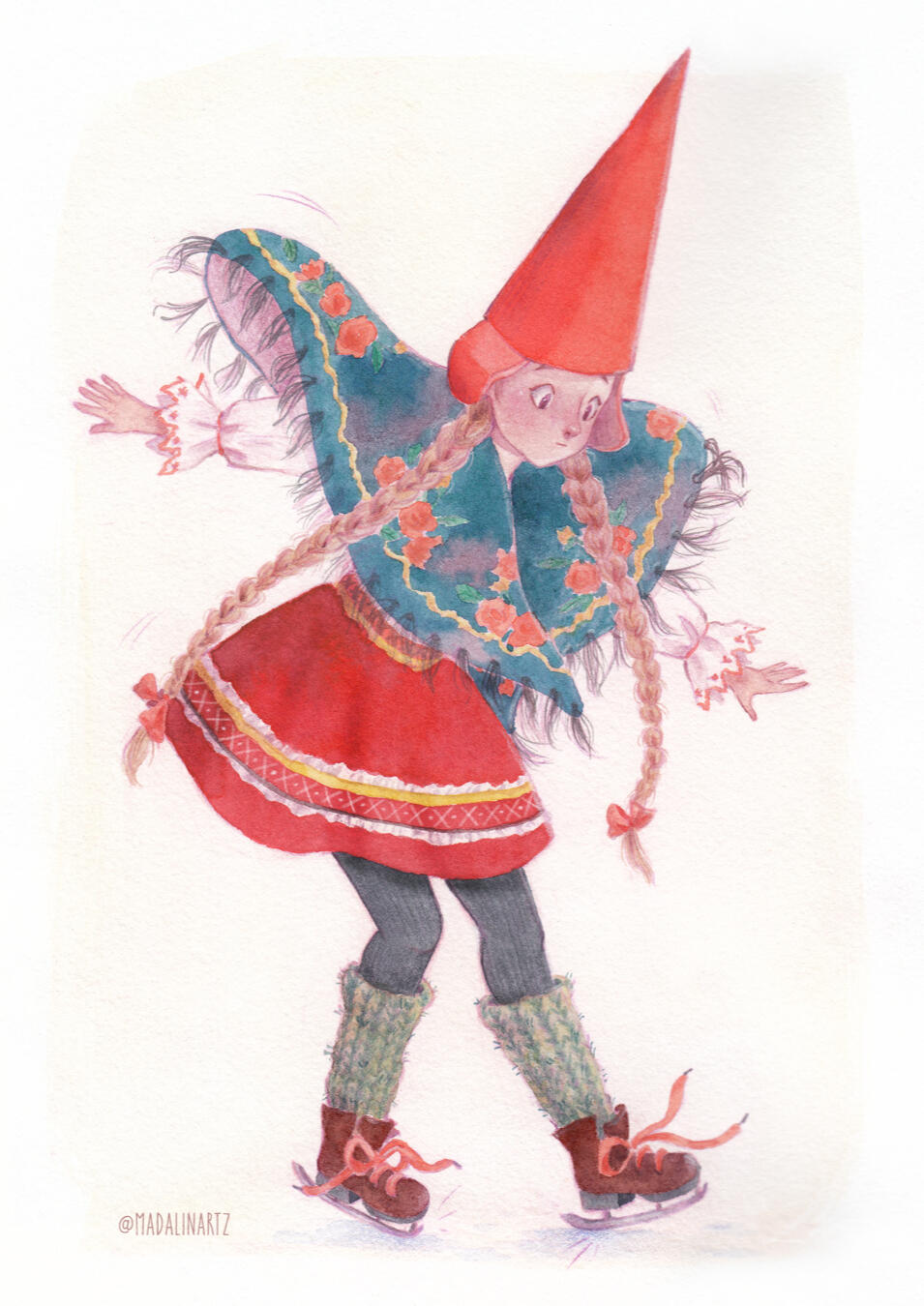 elf skating (watercolor)