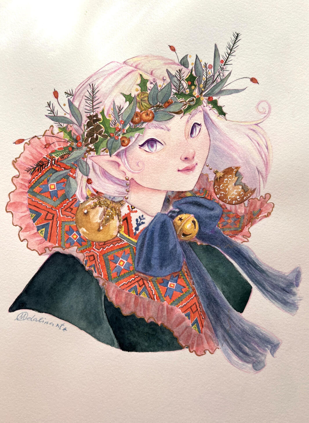 christmas elf, watercolors